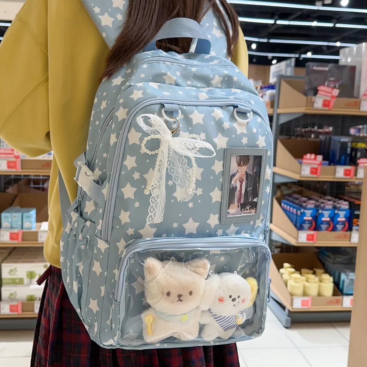 New large-capacity high-value Japanese backpack, sweet star printed schoolbag, Ba Chi Pain bag, middle school student backpack.