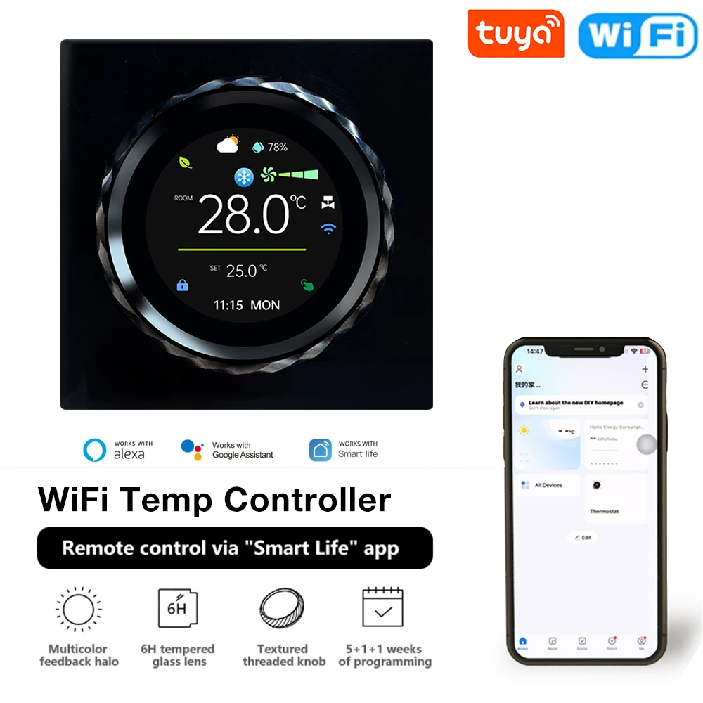

Tuya WiFi Temperature Controller Smart Air Conditioner Thermostat Fan Coil Unit Digital Temp Control work with Alexa Google Home