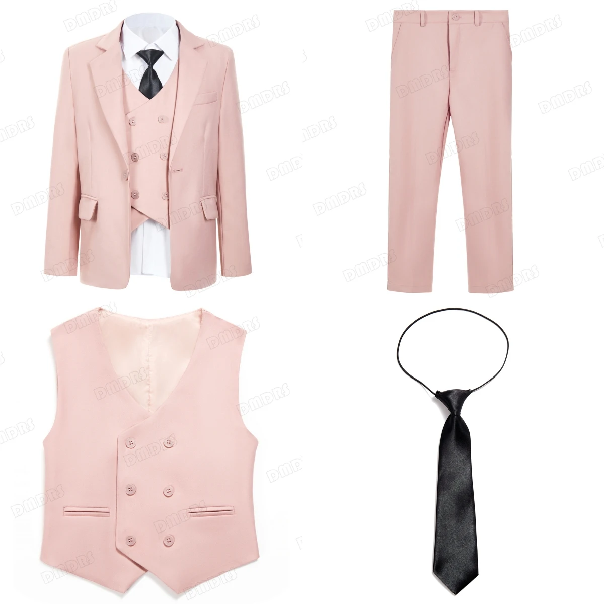 Dusty Pink Popular Kids Tuxedo 4 Pieces Boy\'s Formal Suit Set One Button Suits For Kids From 3 To 14 Years Piano Stage Outfit