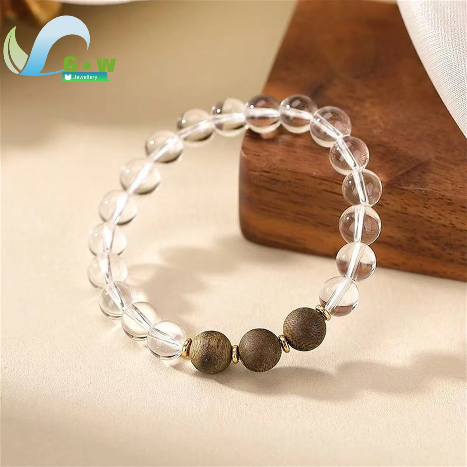 Natural White Crystal Agarwood Bracelet Unisex Gemstone Wood Beaded Wristband Handmade Jewelry Minimalist Charm Gift For