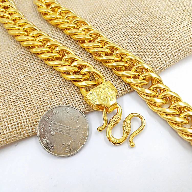 Pure 14K Yellow Gold Color Fried Dough Twists Chain Necklace Real 999 Gold Chain for Men Father Bro Fine Jewelry Christmas Gifts