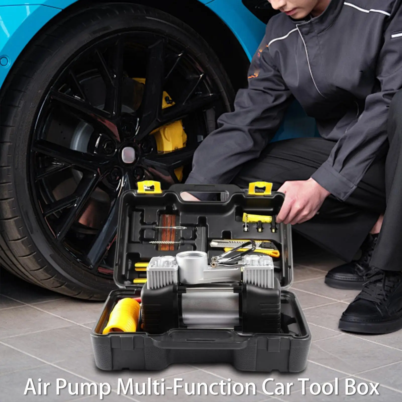 

Air Compressor Case 12V Compressor Holder Air Pump Tools Set For Car Bike Motorcycle Truck RV Camping Garage Workshop
