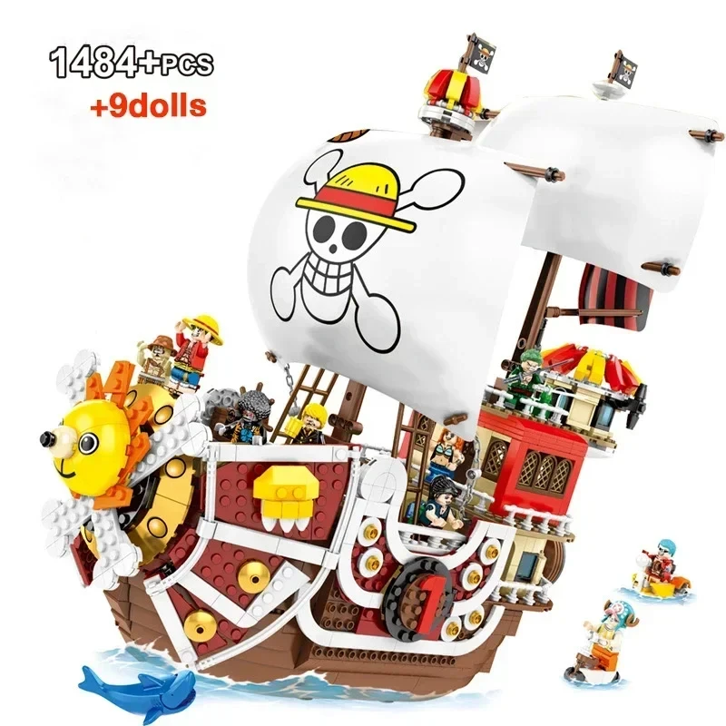 1484Pcs+9Dolls Thousand Sunny Boat Building Blocks Cartoon Pirate Ship Bricks Set Toys For Children Birthdays Christmas Gifts