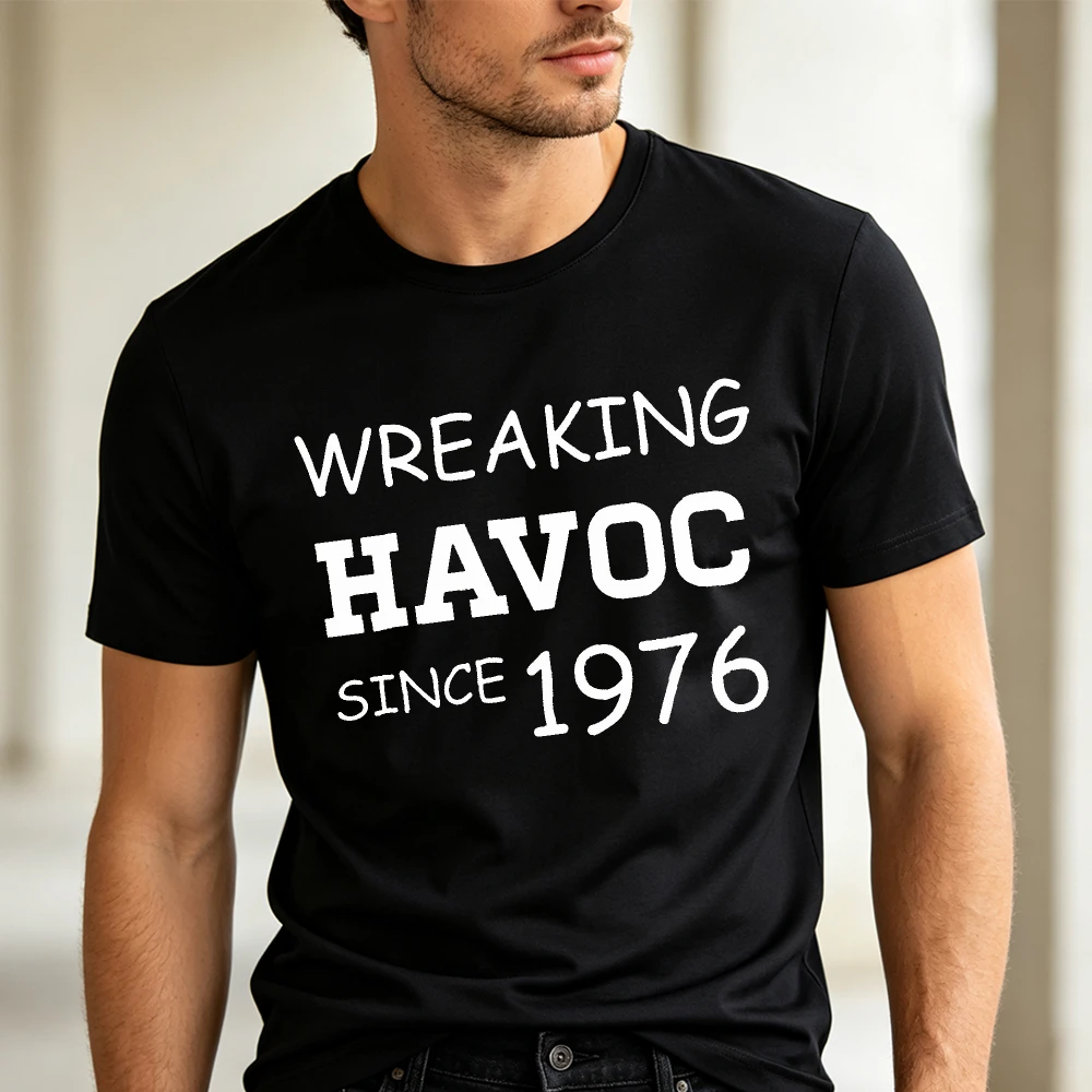 Wreaking Havoc Since 1976 Graphic T-Shirt Men Funny Vintage 50th Birthday Summer Short Sleeve Casual Tops