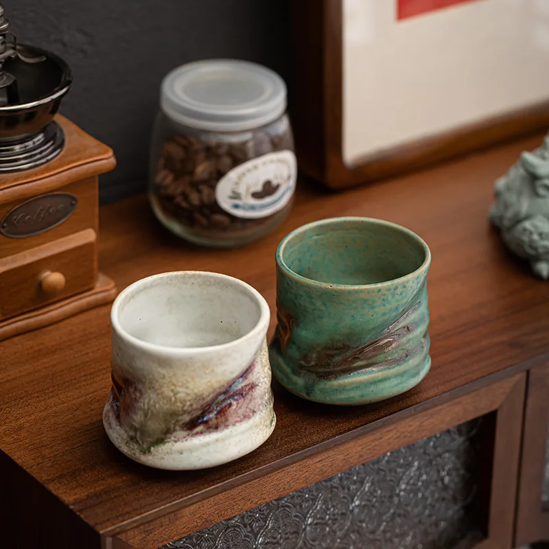 Image of Handgefertigte Keramiktasse mit kristalliner Glasur, Vintage-Unterglasur-Kunsttasse für Tee, Kaffee, minimalistische Heim- und Bürodekoration, einzigartiges Geschenk