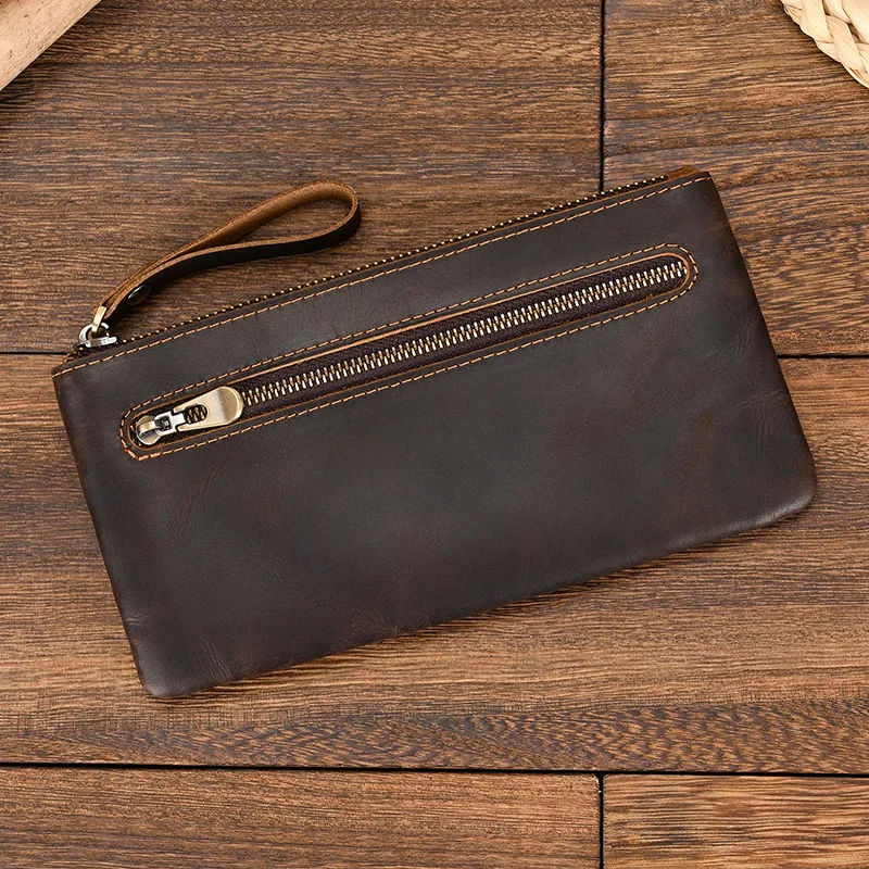 Men Women's Leather purse cellphone pouch iphone bag single zipper long purse slim wallet for coins man woman for card cash