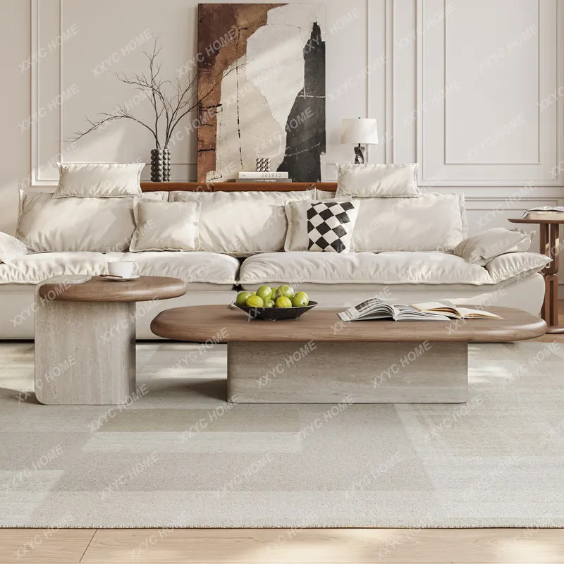 Medieval style coffee table combination living room home new light luxury high-end small apartment walnut high-end atmosphere