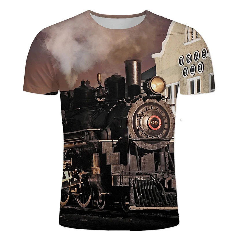 New Retro Locomotive Train Pattern 3d Printed T-shirt Fashion Men's And Children's Casual Summer O-neck Breathable Thin Top