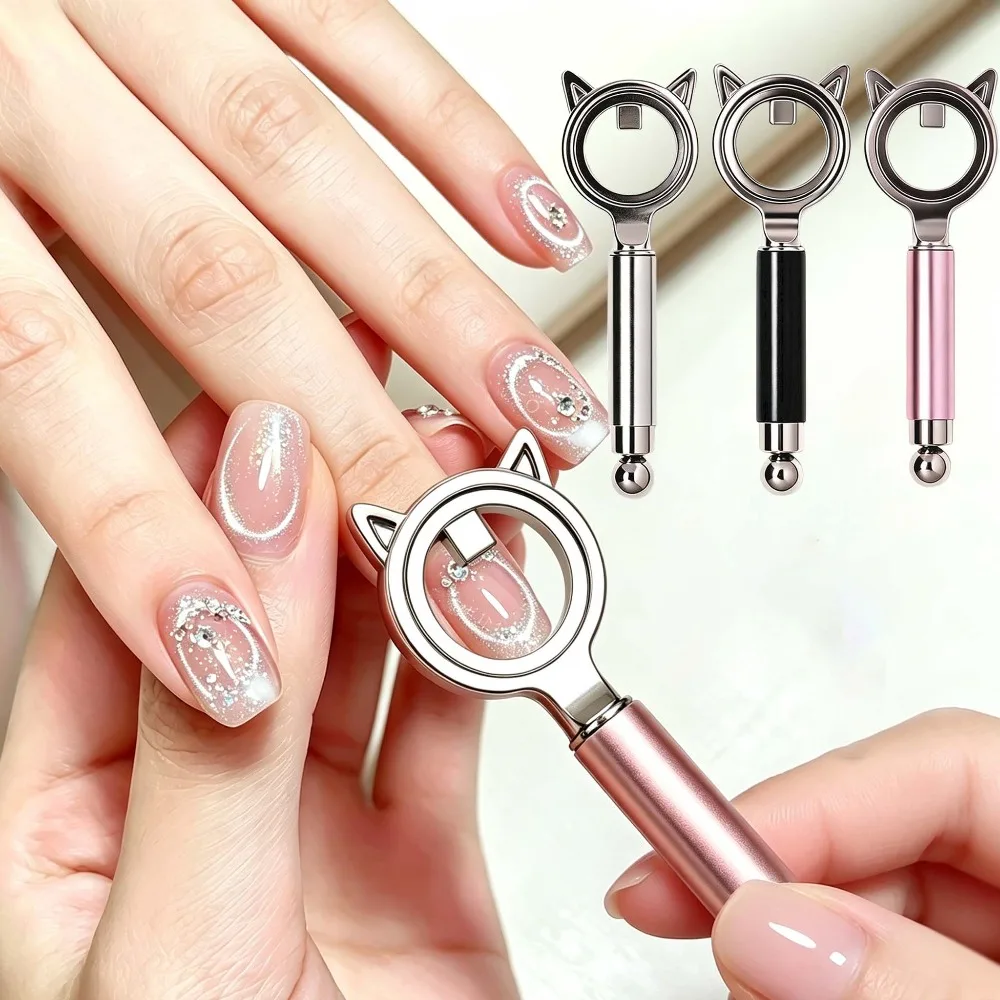 Dual-Head Cat Ear Face Hollow Cat Eye Magnet Strong Ring Magnetic Tool for Void Glass Bead Effect Black Hole Nail Art Helper