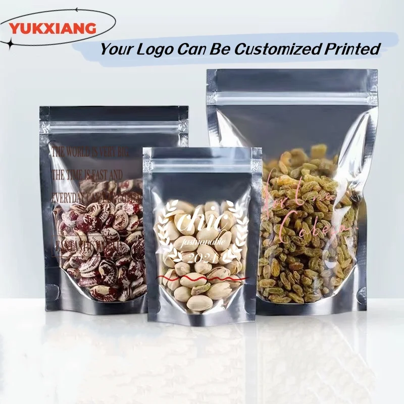 알루미늄 도금 지퍼 반투명 가방, 하이 퀄리티, 사용자 정의 인쇄, 쿠키 캔디 커피 콩 차 델리 선물 가방, 50PCs