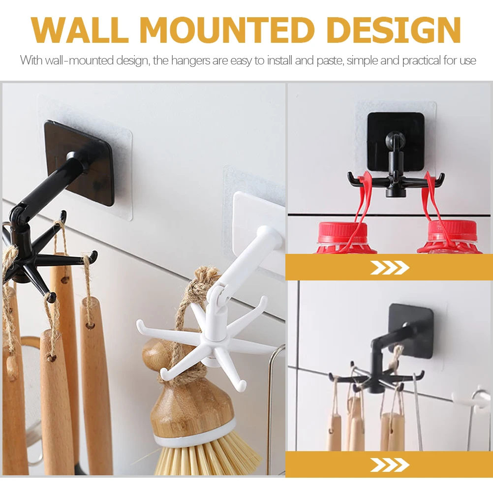 

4pcs Swivel Hooks Plastic Wall Mounted Under Cabinet Kitchen Hangers Utensil Holder Storage Organizer Rack