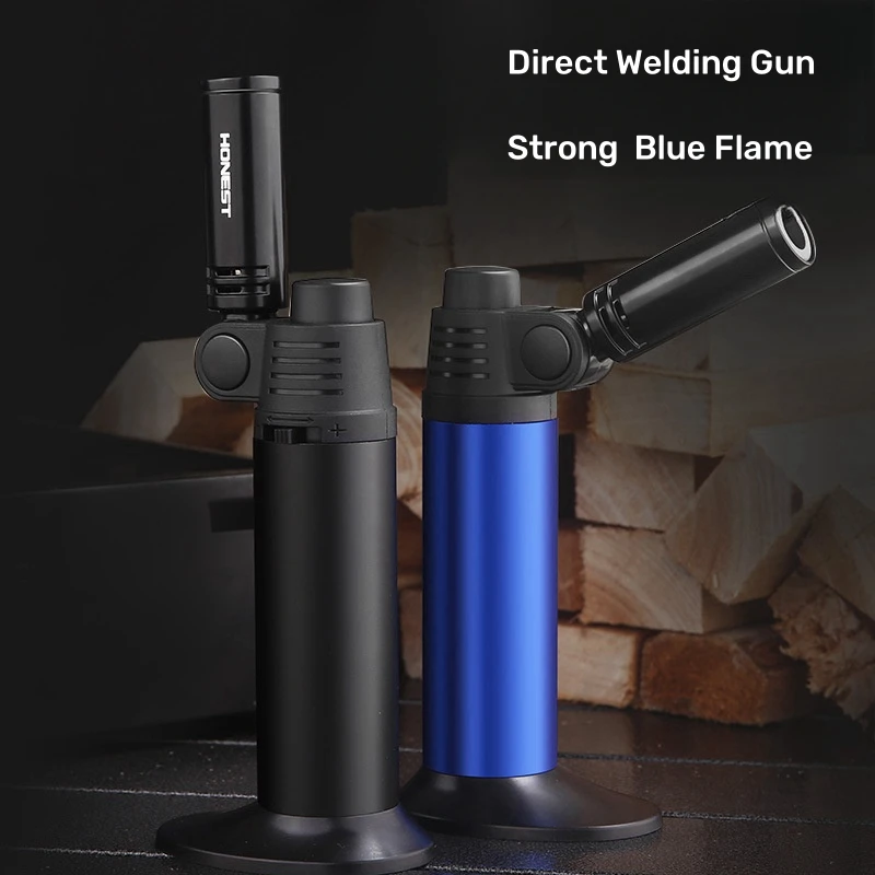 Honest Elbow Metal Direct  Inflatable Lighter Windproof Blue Flame Cigar Lighter Foldable Nozzle Small Welding Gun Outdoor Tool