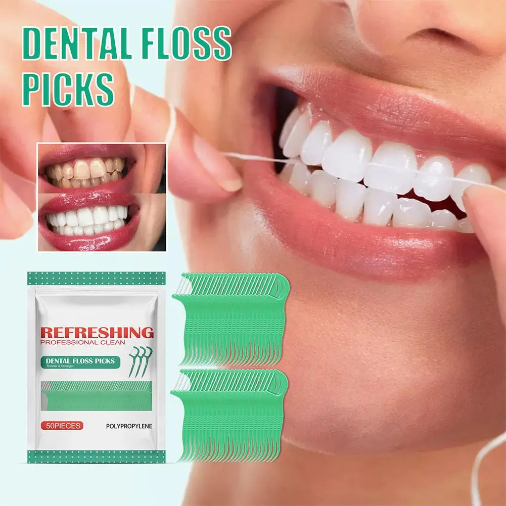 Dental Floss Picks Cleaning Between Teeth Interdental Teeth Floss Oral Brush Stick Dental Care Tool Hygiene Disposable C0G3