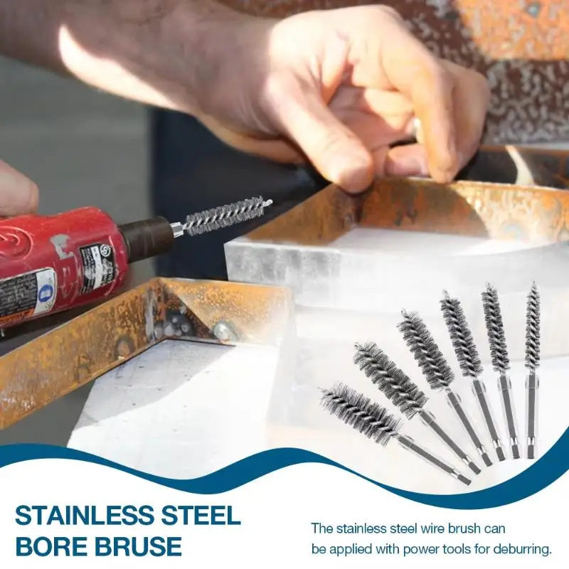6/8/10/12/14Pcs 8 19Mm Stainless Steel Pipe Cleaning Brush 1/4 Hexagonal Wire Drill Cleaning Tool