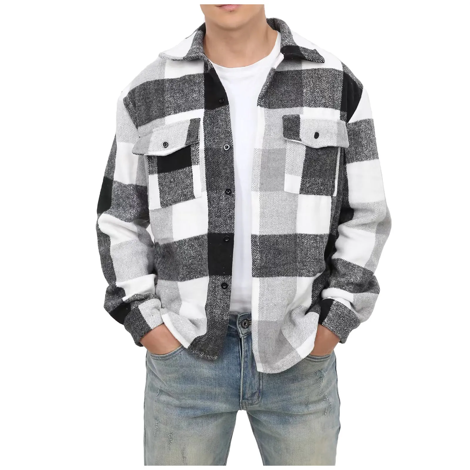 Mens Flannel Shirts Shackets Casual Button Down Long Sleeve Jackets With Pocket Mechanic Jacket Men Mens Coat with Hood