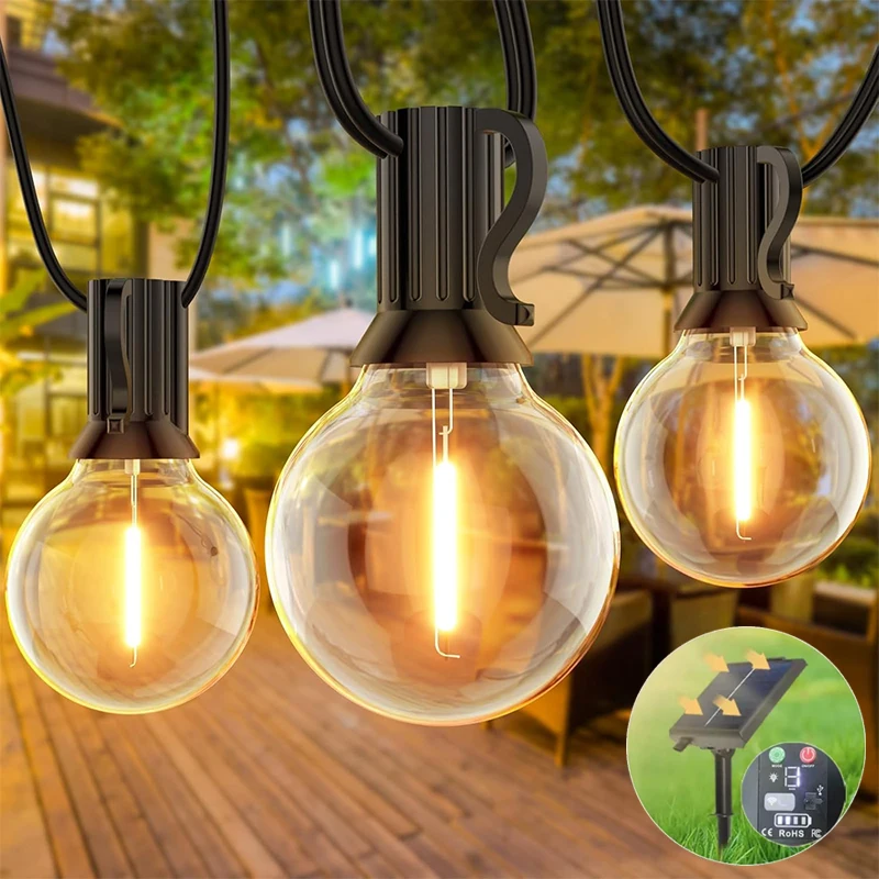 G40 luzes de corda solar ao ar livre globo solar lâmpada pátio pendurado luzes à prova dwaterproof água jardim pérgola bistrô deck decoração