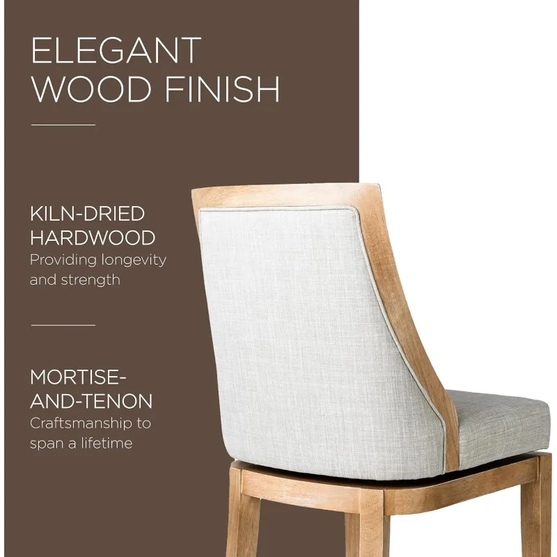 Vienna 26 Inch Tall Counter Height Rotating High Back Barstool in Weathered Oak Finish with Sand Color Fabric