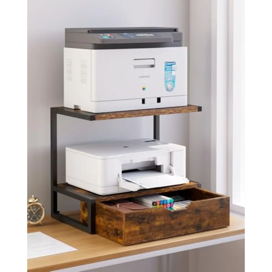

2 Tier Desktop Printer Stand, Printer Table with Storage Shelf, Multi-Purpose Desk Organizer for Folders, Books, for Fax Machin