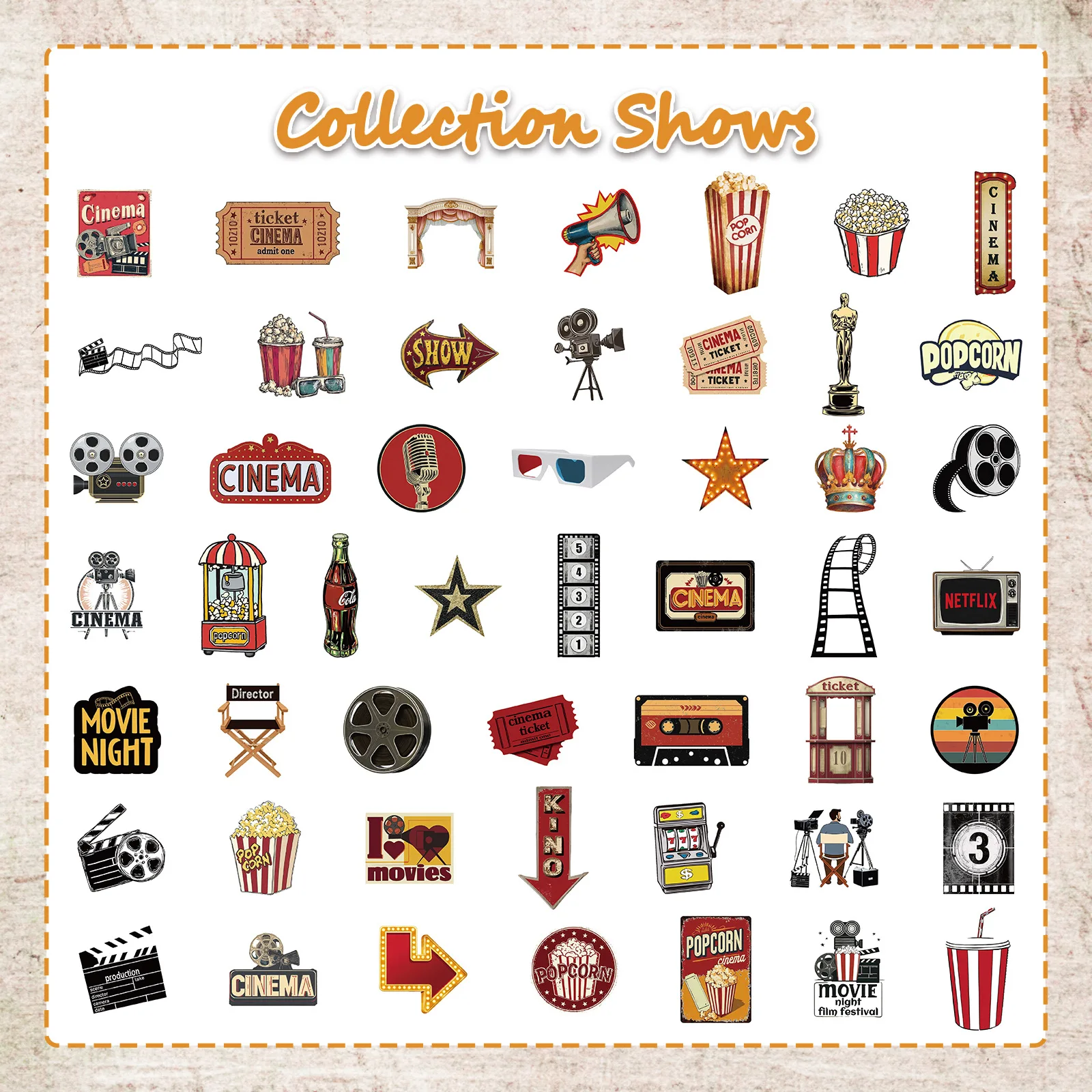 10/50 قطعة الكرتون الرجعية الفيلم الطرفية الكتابة على الجدران ملصقات شخصية باردة متعة DIY بها بنفسك كوب ماء صندوق أدوات مكتب مكتب سكوتر