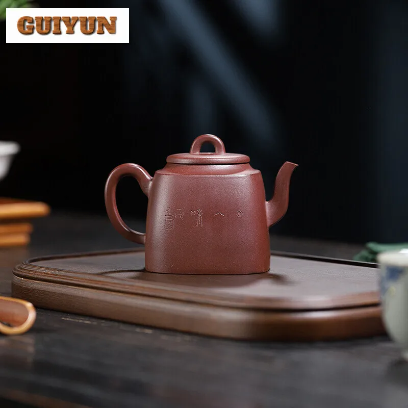 135ml Chinese Yixing Purple Clay Teapot Beauty Kettle Famous Artists Handmade Square Palace Lamp Tea Pot Zisha Tea Set Teaware