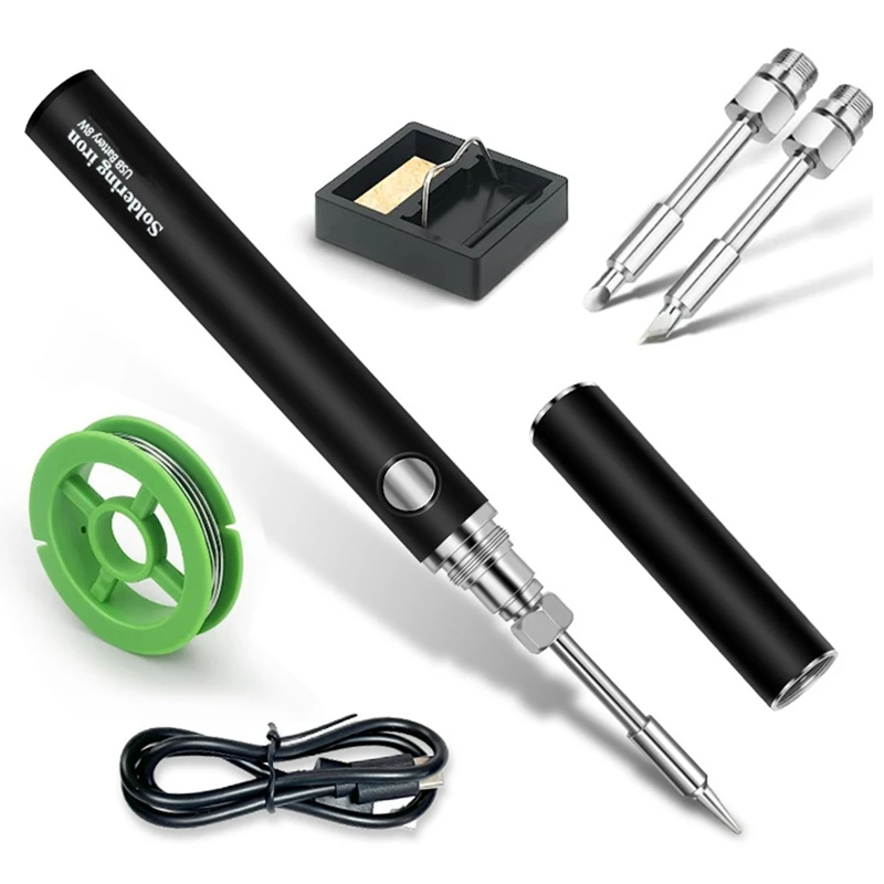 

Cordless Soldering Iron Tool Kit, Portable Adjustable Temperature Electronic Welding Tool Pen With 3 Tips-Black Easy To Use