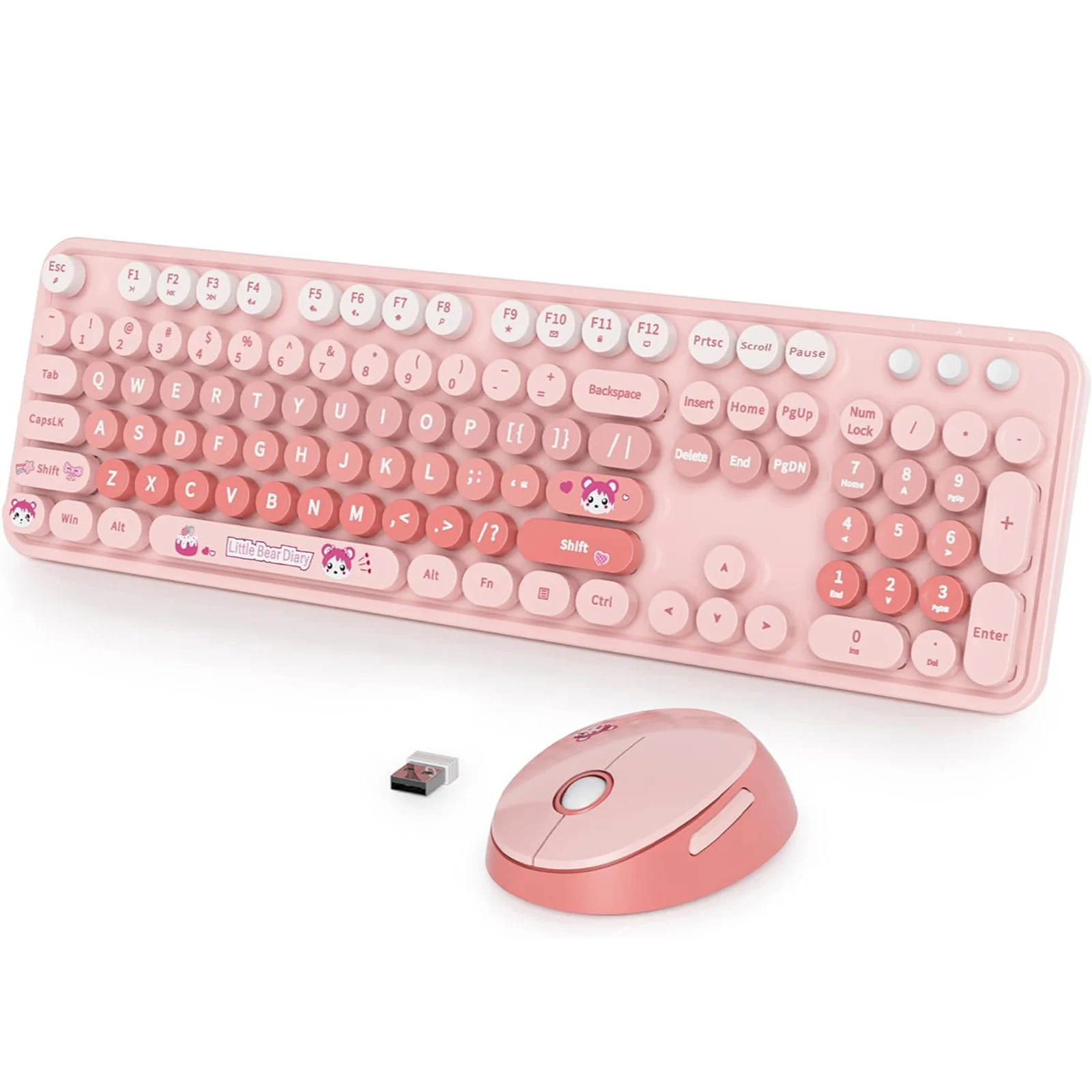 

Pink Cute Keyboard and Mouse Wireless, Retro Typewriter Keyboard, 2.4GHz Full Size Keyboard with Number Pad for Windows