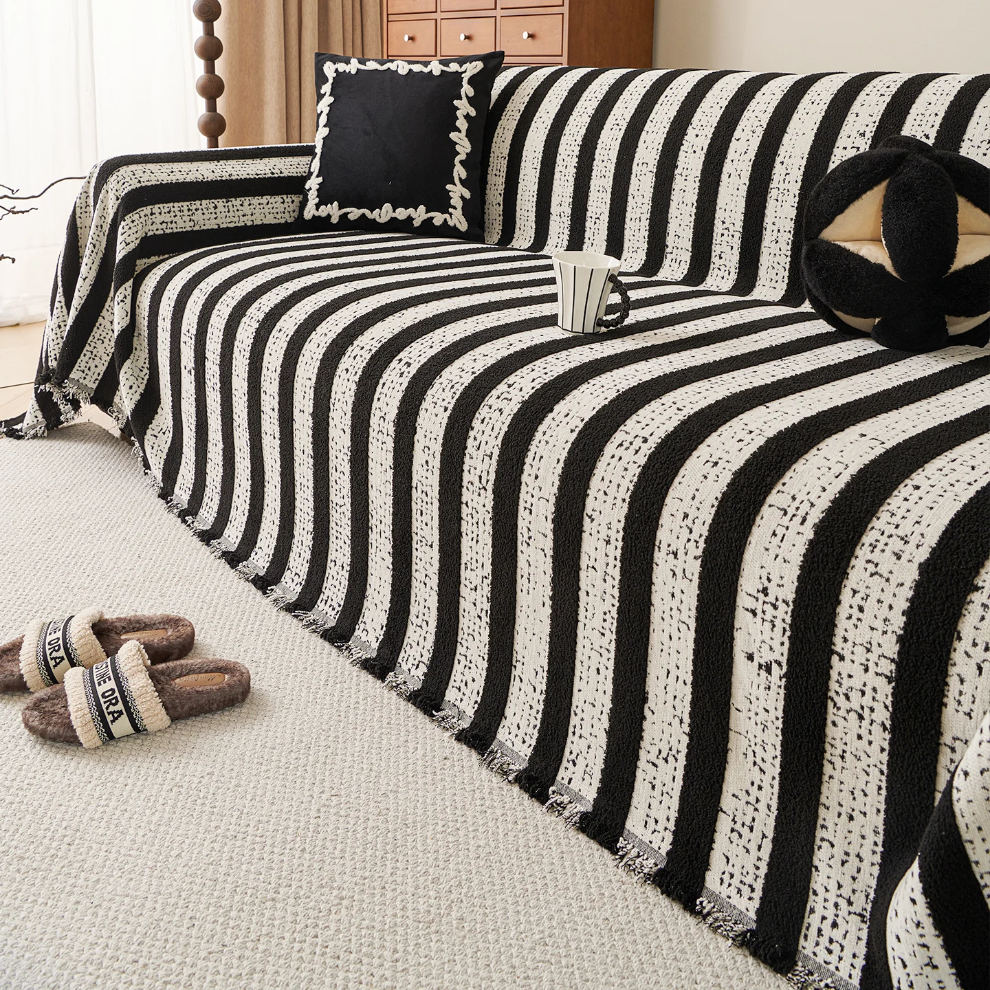 غطاء أريكة كلاسيكي مخطط متعدد الألوان من الشنيل غطاء كامل مقاوم للقطط غير قابل للانزلاق لشكل L ومقعد 2/3/4 #6