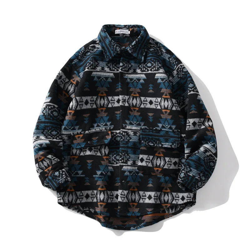 

Autumn Winter Thickened Woolen Trench Coat Men's Long Sleeve Shirt Collar Open Cardigan Vintage Style Youth Casual Fashion