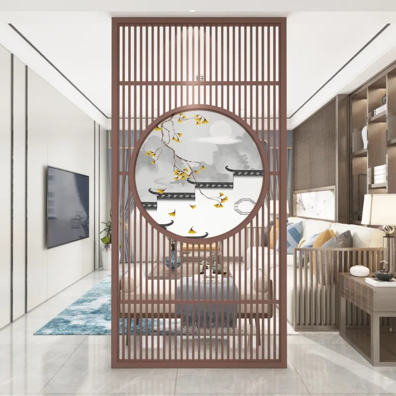 New Chinese-style solid wood screen partition, living room entrance grille mobile partition, modern simple office sitting screen