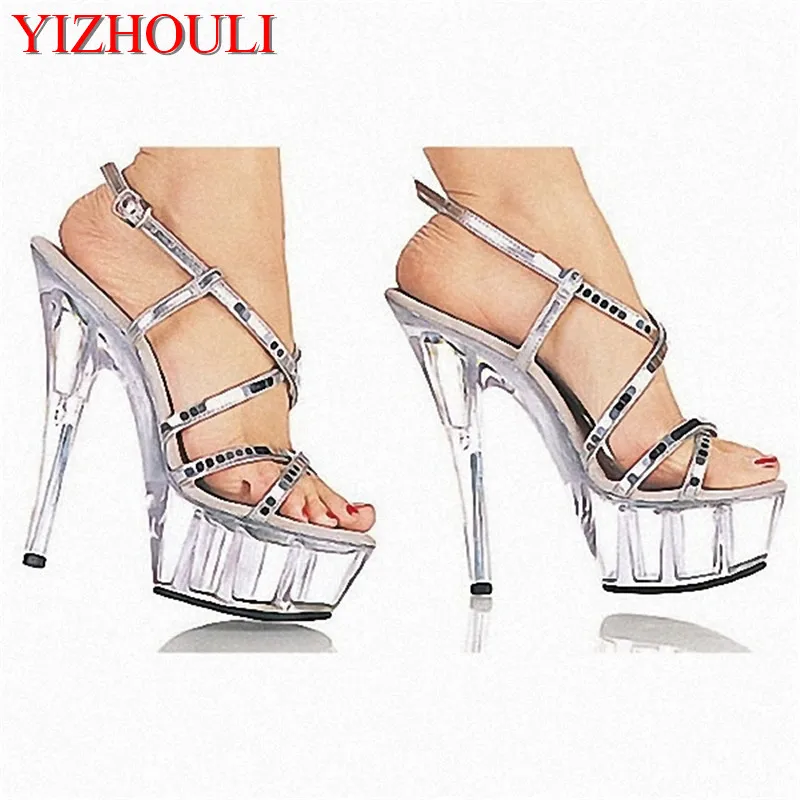 

Silver fashion Roman hollow sandals, 15cm high heels for summer model pole dancing show club dance shoes