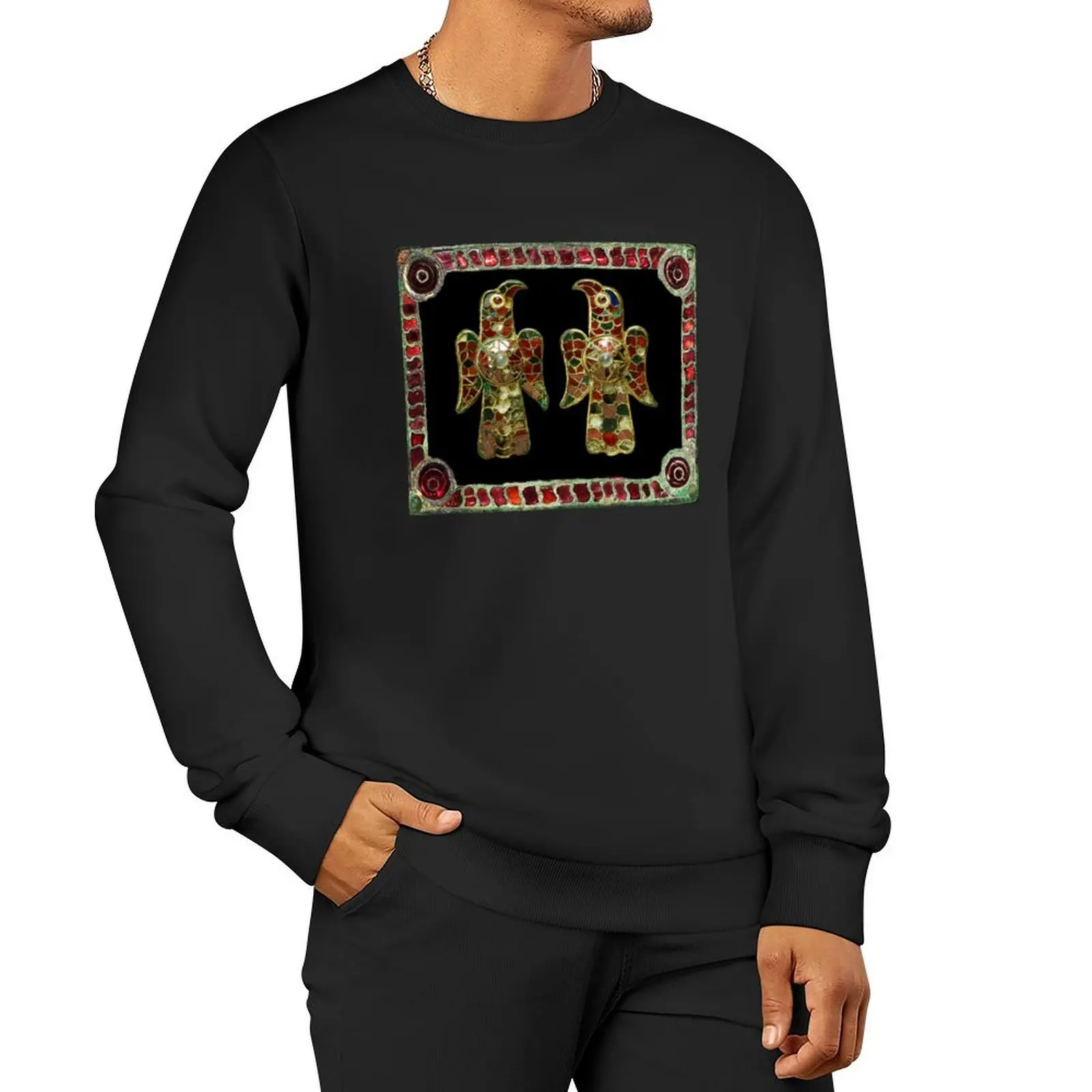 

VISIGOTIC EAGLES IN RED GARNET SQUARE Антикварная фибула с драгоценными камнями пуловер с капюшоном мужская одежда толстовка в стиле аниме