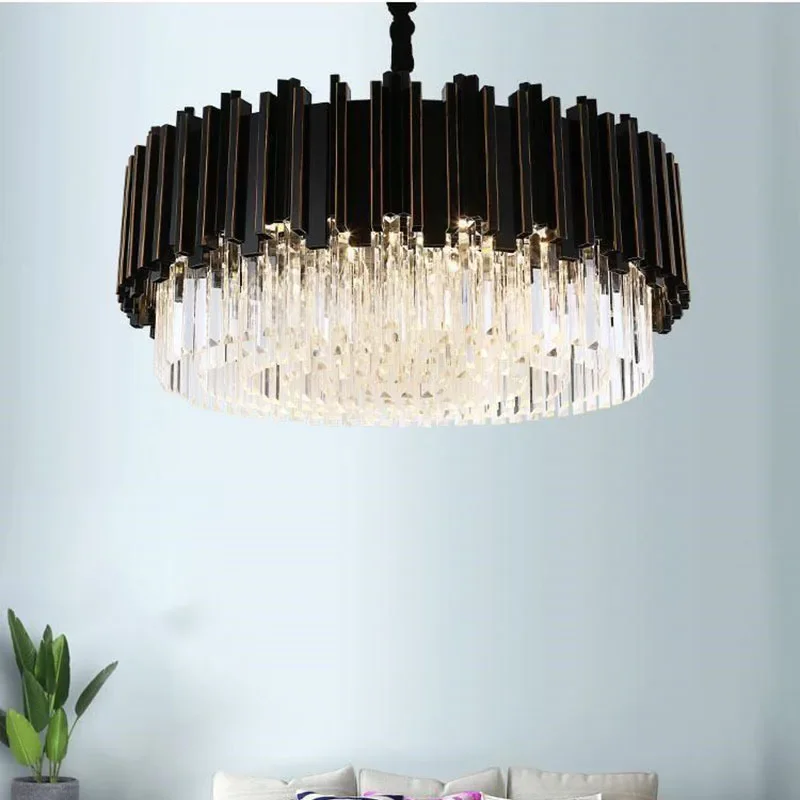 Modern round Black Crystal Chandelier - Luxury Minimalist Style Light for Living Room Artist Restaurant Villa Fashion Lighting
