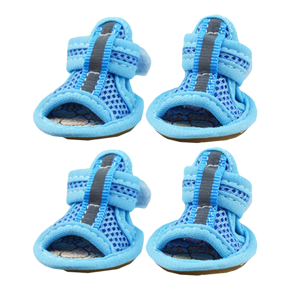 

4Pcs Mesh Pet Sandals Shoes Breathable Anti-Slip Protection for Hot Pavement Walks Size 5 Blue Dog Shoes
