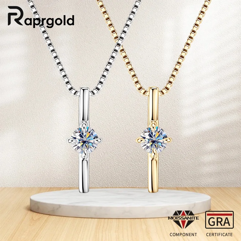 

RAPRGOLD Round Moissanite Pendant Necklace with GRA Certificate for Women 925 Sterling Silver Necklaces Box Chains Jewelry Gifts