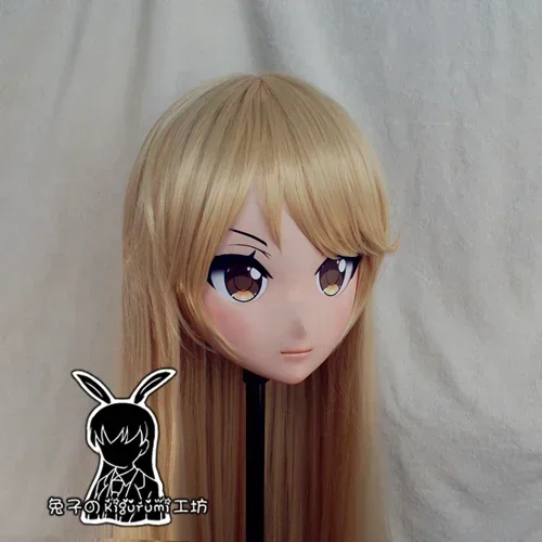 (Rabbit 93) Resin Cross dress Pretty Girl Head BID Doll Mask Japanese Anime Kigurumi Mask Cosplay with Wig