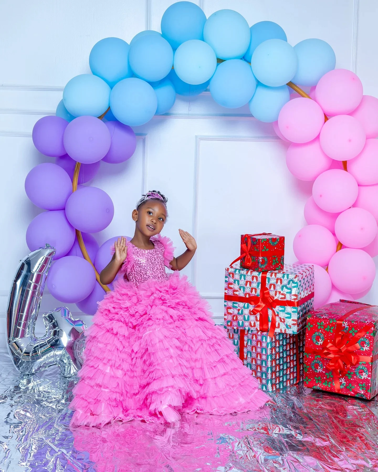 Customized Pink Flower Girl Dresses For Wedding Layered Sparkly Sequins Floor Length Child Party Formal Events Birthday Gown