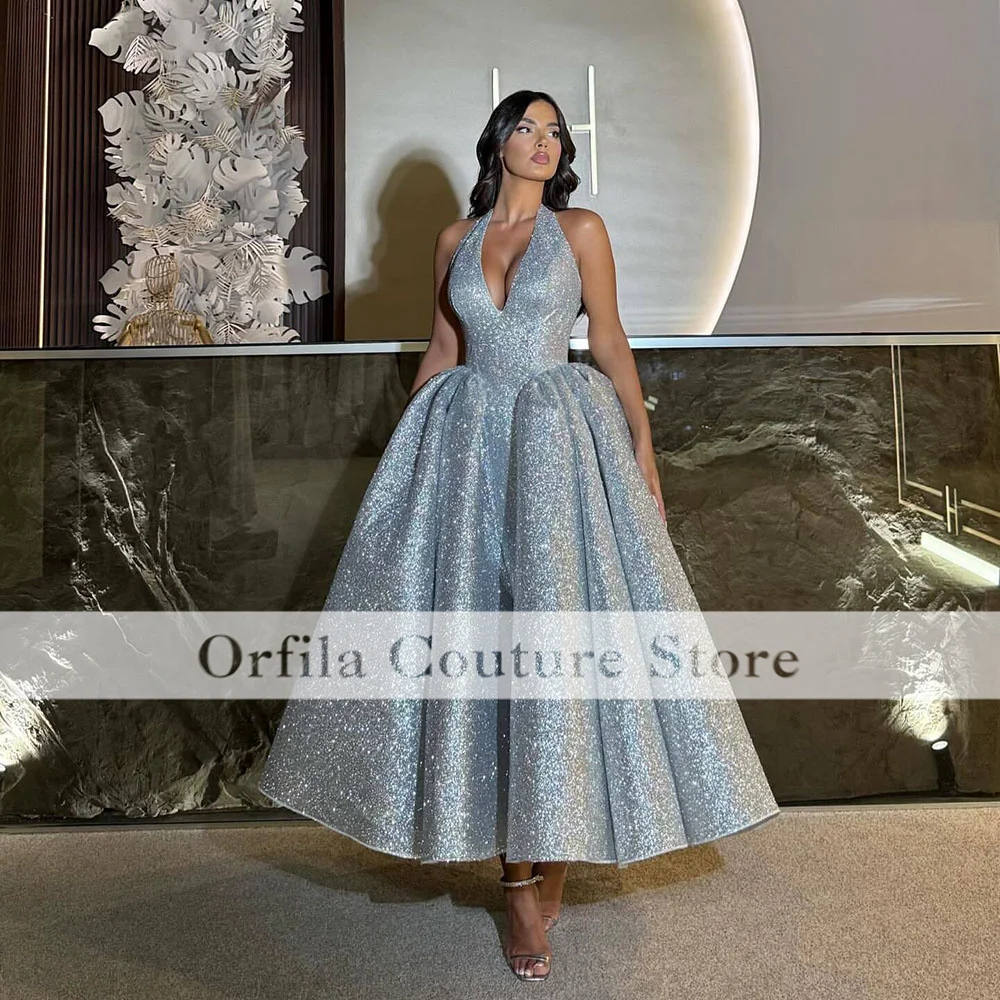 Shinning Silver A Line Evening Dresses 2025 Sequin Wedding Party Dress African Nigerian Prom Gowns Women Customized