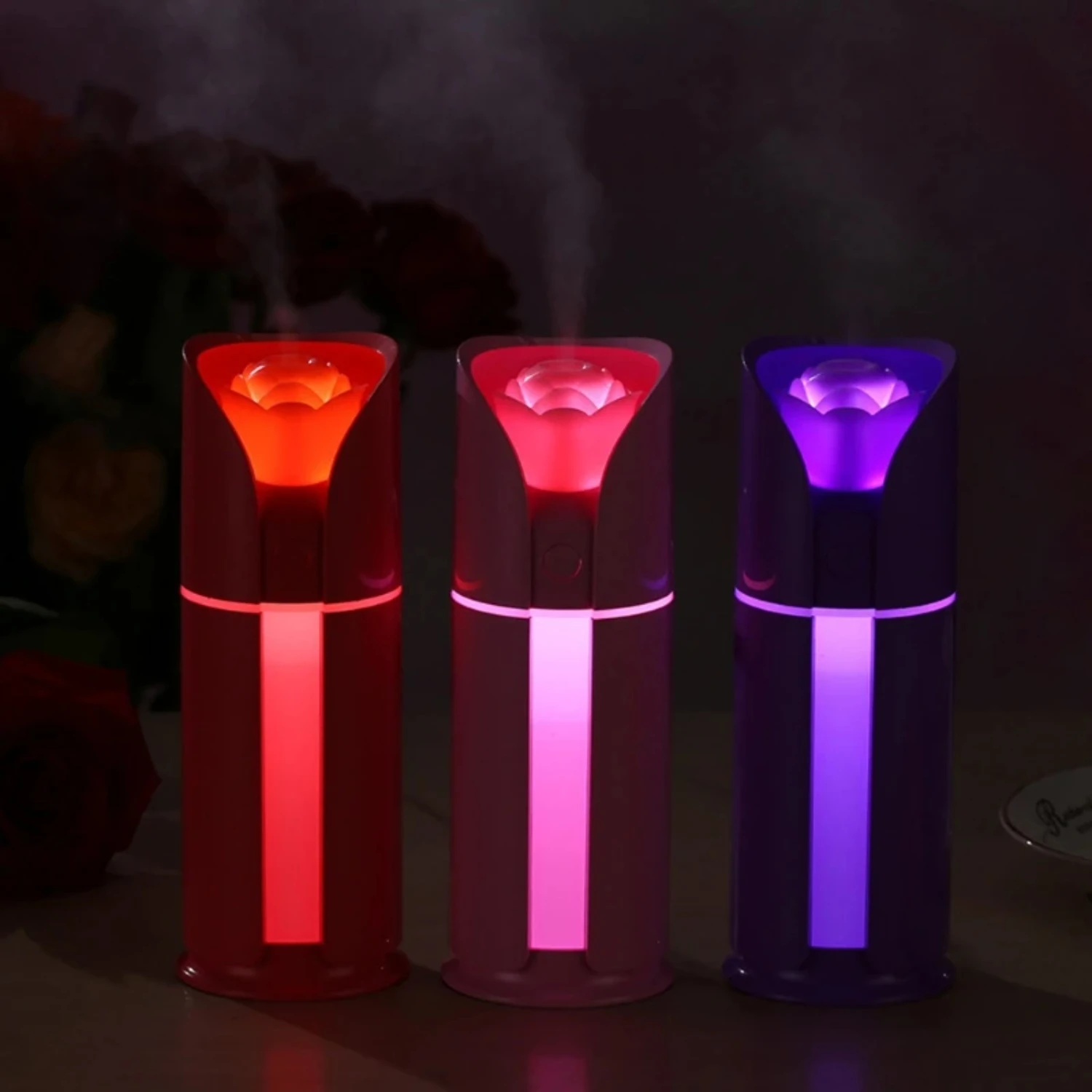 Mini USB rosa Rose Blume Auto Luft reiniger Luftbe feuchter Aroma therapie Öl Diffusor tragbare Nebel Maker-n0pf