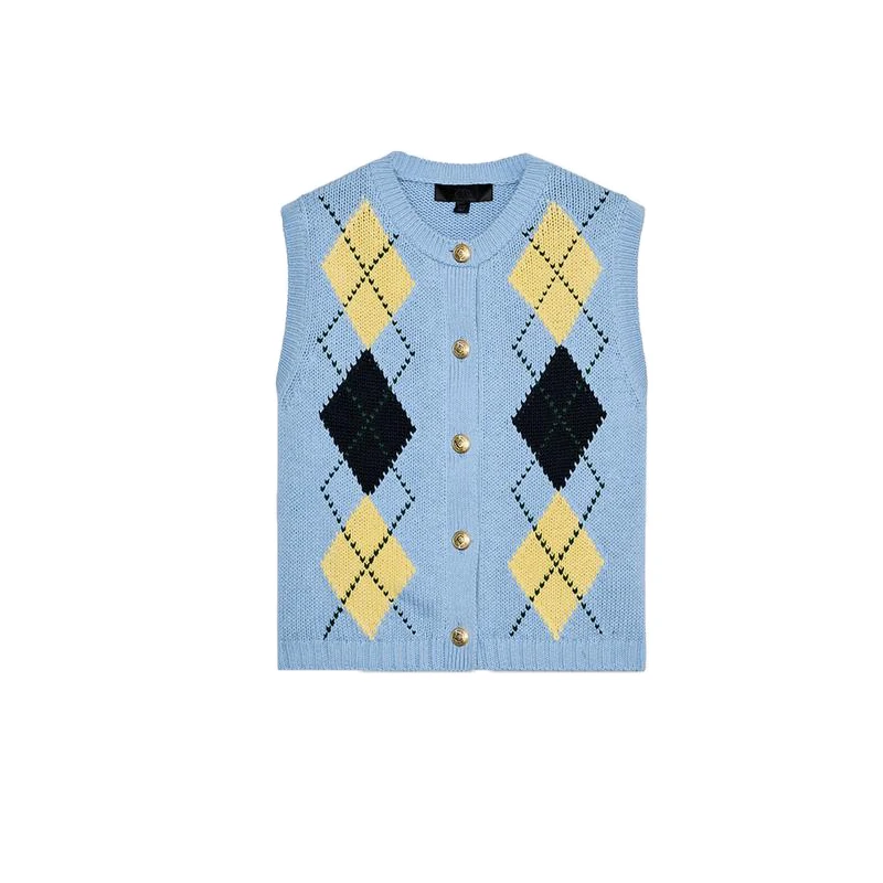 Simple Sle Women's Knitted Vest round Ne Svel Diamond Pattern Button Decor Spring Summer Faion Commute Polyester ...