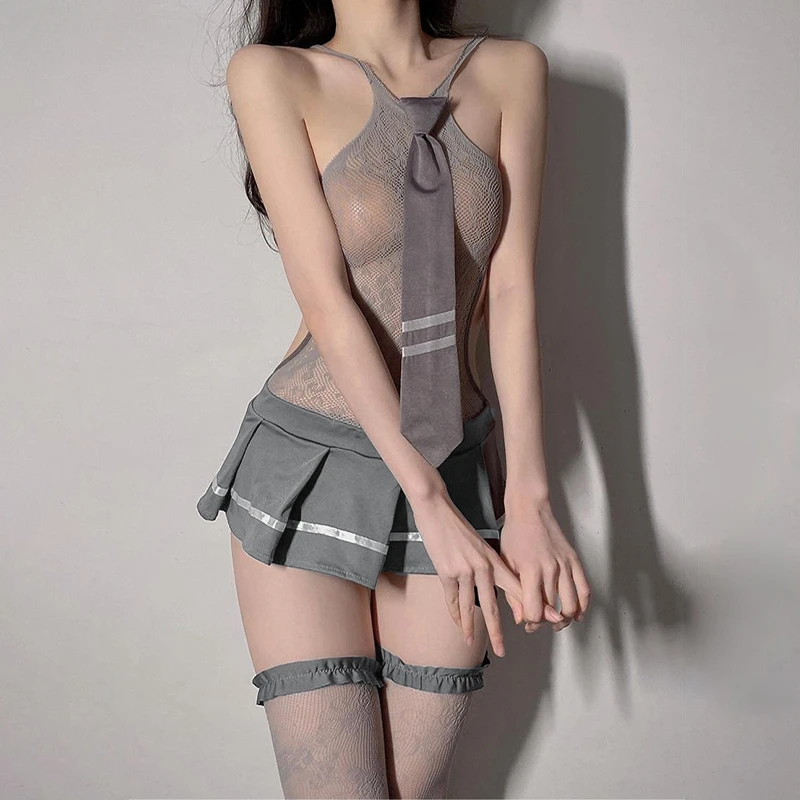 Sexy Lingerie Student Uniform Schoolgirl Mini Dress Bar Student Uniform Sexy Pantyhose Hollow Out Lingerie Cosplay Costume