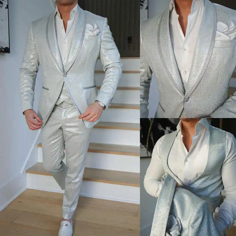 

Classic Wedding Suits For Groom Shawl Lapel Tuxedos Single Breasted 3 Pcs Jacket Pants Vest Party Prom Customized