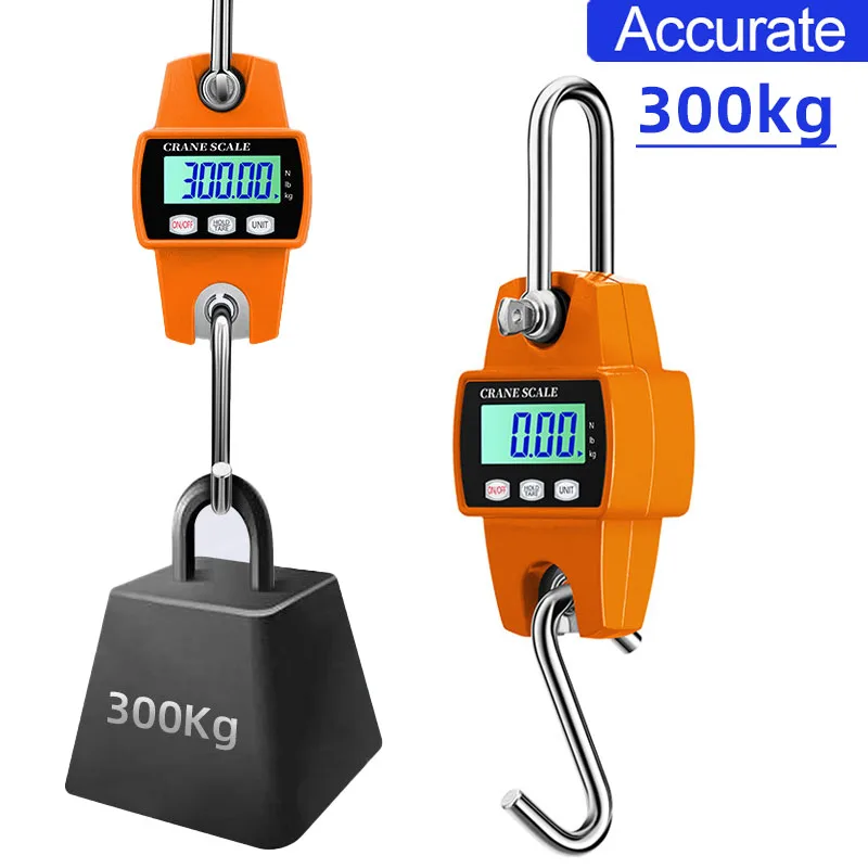 Electronic Crane Scale Industrial Heavy Duty Weight 300kg Stainless Steel Hook Scale Hanging Scale LCD Digital Weighing Tool