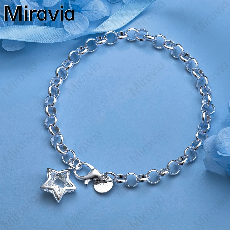 

Miravia 925 Sterling Silver Pentagram Pendant Chain Bracelet Women's Exquisite and Elegant Engagement Jewelry