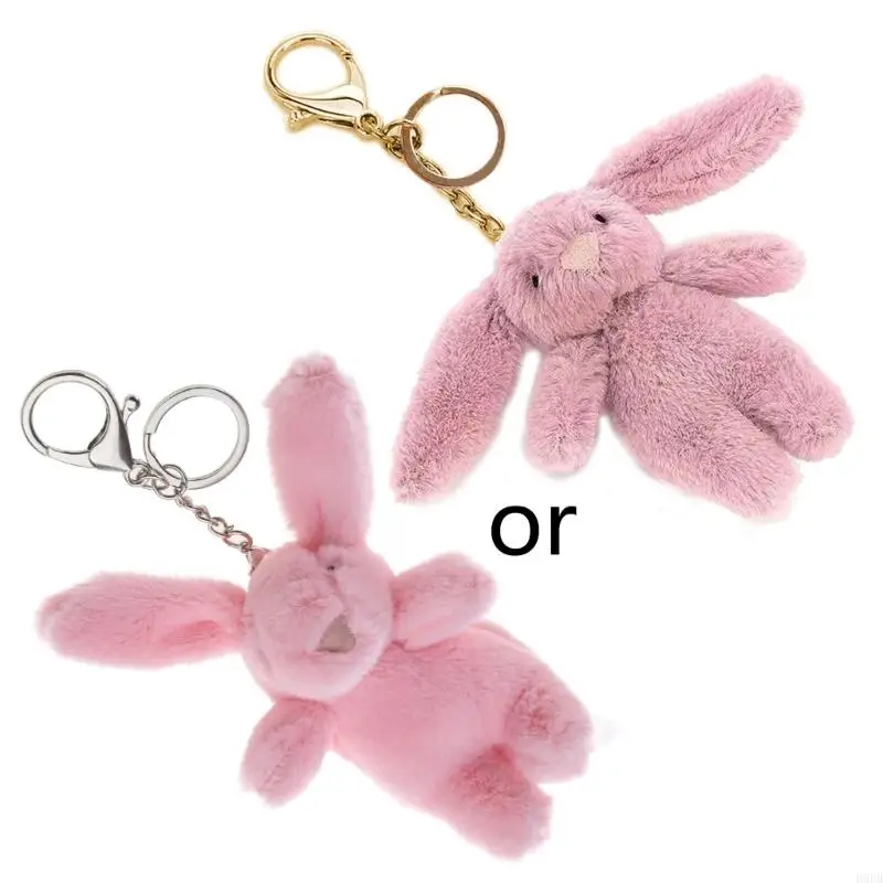 H9ED Pink Bunny Heart Keychain Children Gift Bag Decoration Plush Animal Pendant Keychain Backpack Charm Stuff Plush Toy