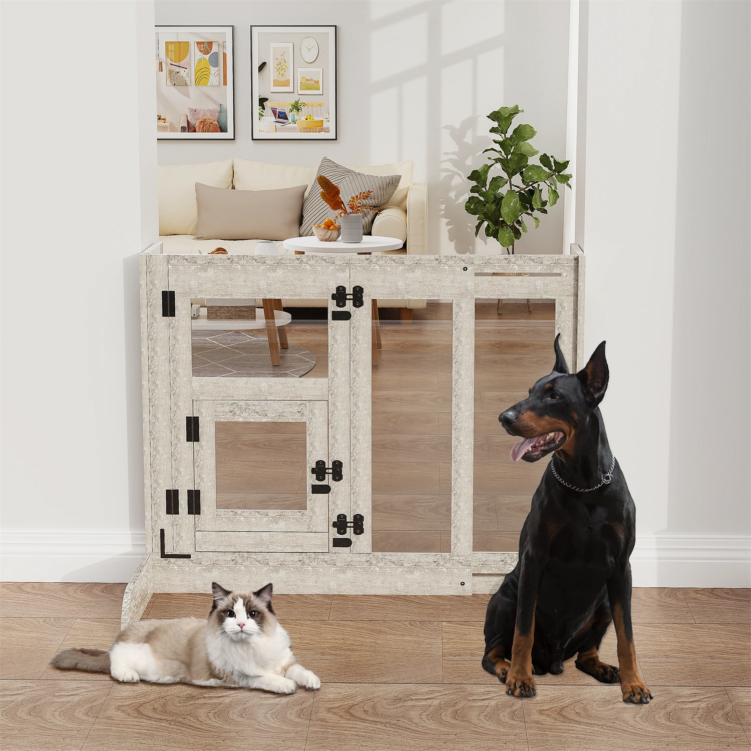 

Tempered Glass Dog Gate Adjustable Length From 77 to 100cm Pet Door Gate Barrier Fence Panels