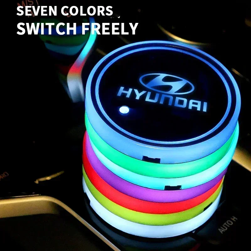 2Pcs Led Car Logo Light Luminous Coaster Drinks Light For Hyundai i10 Elantra Getz Sonata XG Terracan Tucson Coupe Trajet Matrix