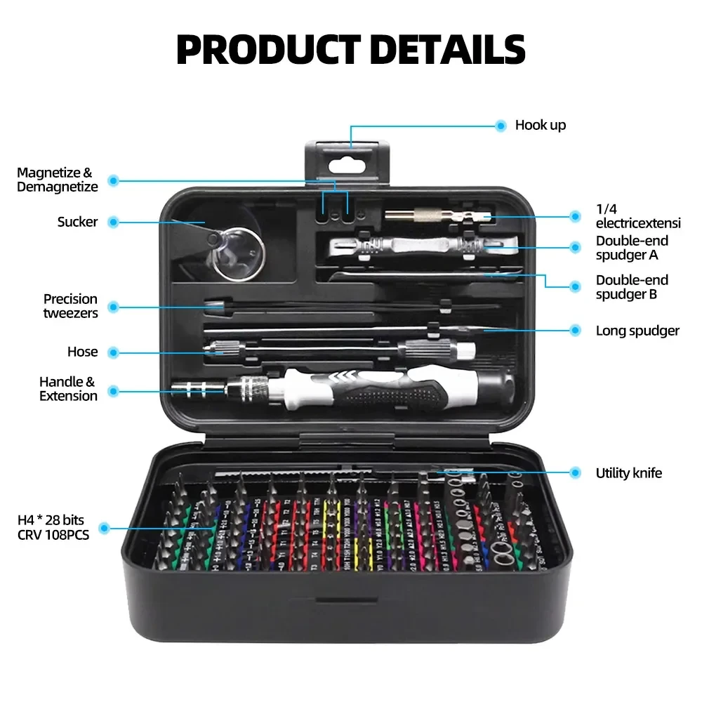 Imagem -05 - Precisão Chave de Fenda Grupo Bits Magnetic Screw Driver Torx Bits Hex Computador Telefone Professional Handle Repair Tool Kit 132 em 1