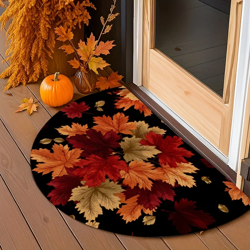 VIKAMA Fall Maple Leaf Half Round Doormat Autumn Harvest Washable Non Slip Front Entrance Mat Indoor Outdoor Home Decor