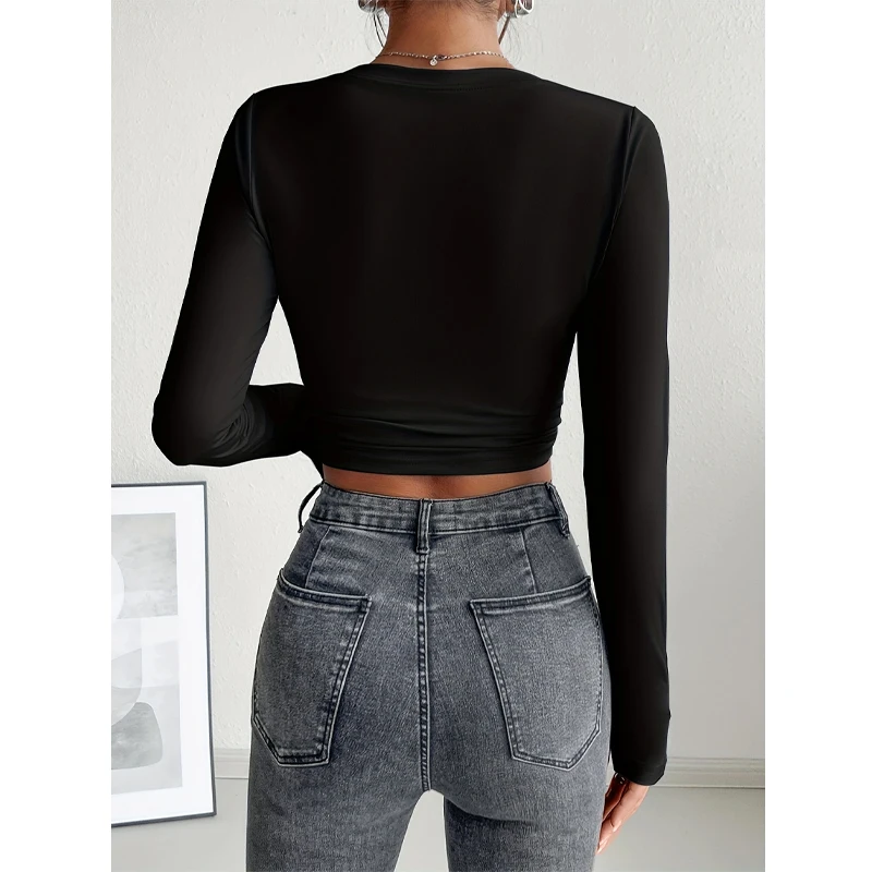 Autumn Winter Women's Long Sleeve T Shirt Slim Fit Tees Crop Tops Shirts Basic Tee Tops Workout Streetwear Y2K Fall Fashion 2025