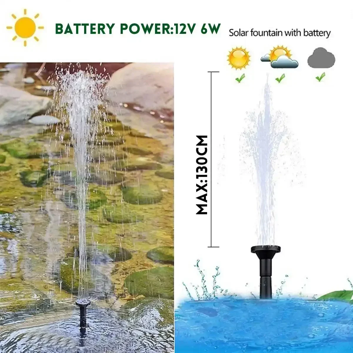 Water Pump Solar 6W 500L/H Power Panel Garden Landscape Floating Fountain Artificial Outdoor Fountain Home Decoration Pump Set